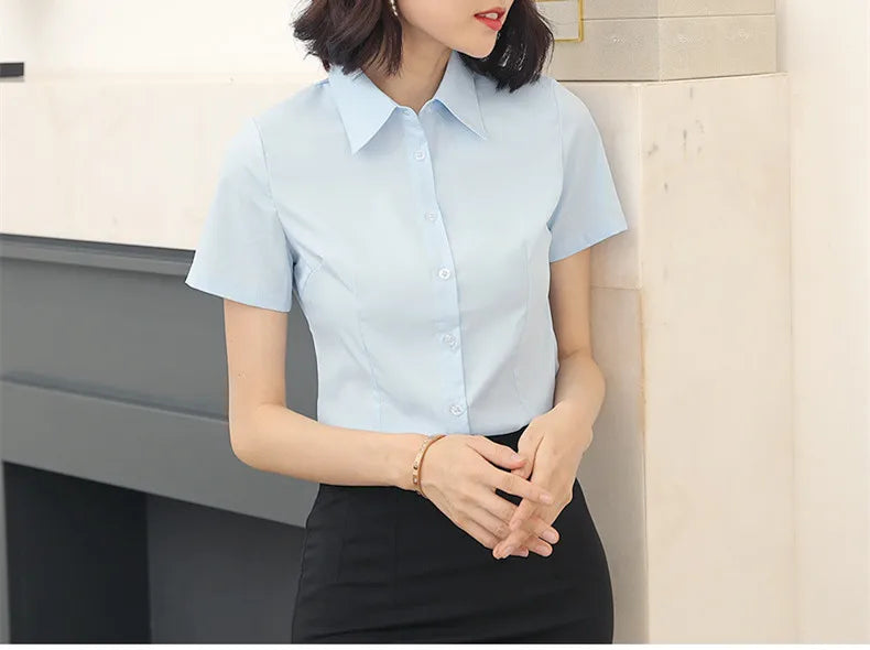 Woman's  Short Sleeve Blouse V-neck