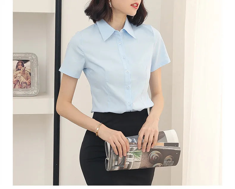 Woman's  Short Sleeve Blouse V-neck