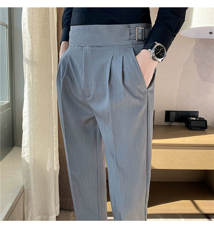 High Waist Men Suit Pants