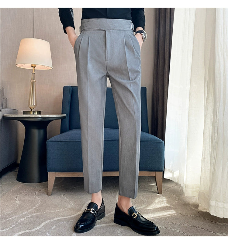 High Waist Men Suit Pants