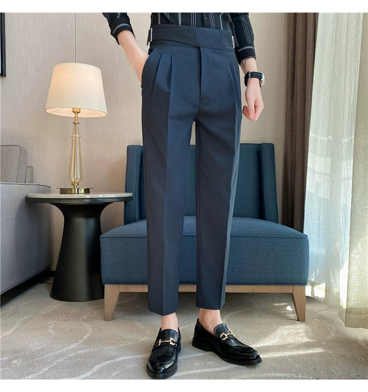 High Waist Men Suit Pants