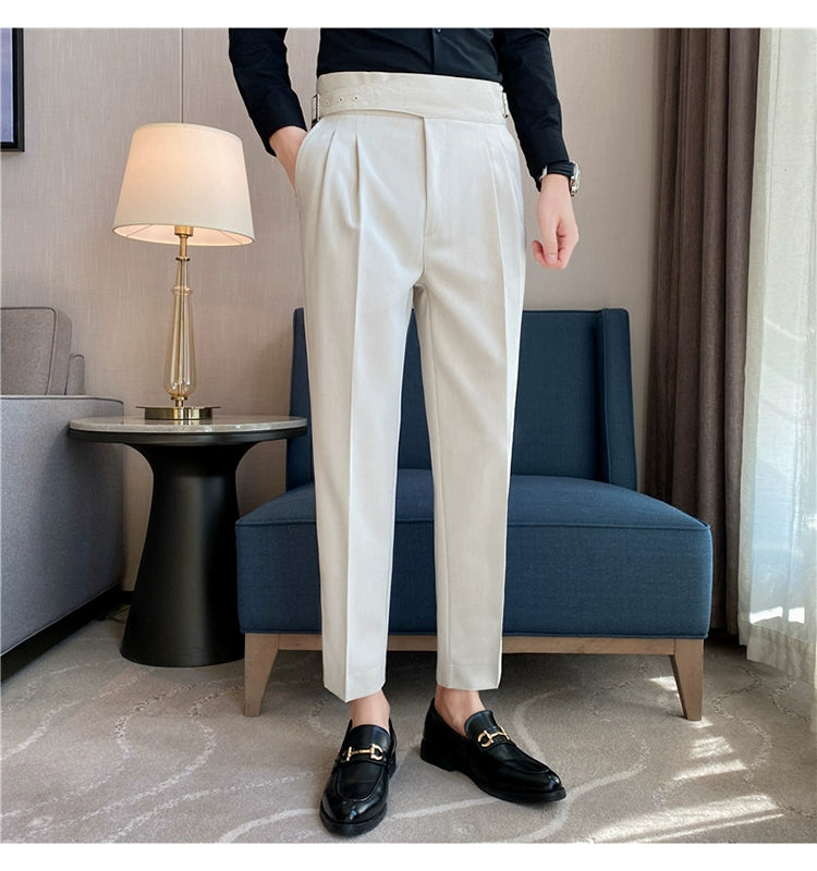 High Waist Men Suit Pants