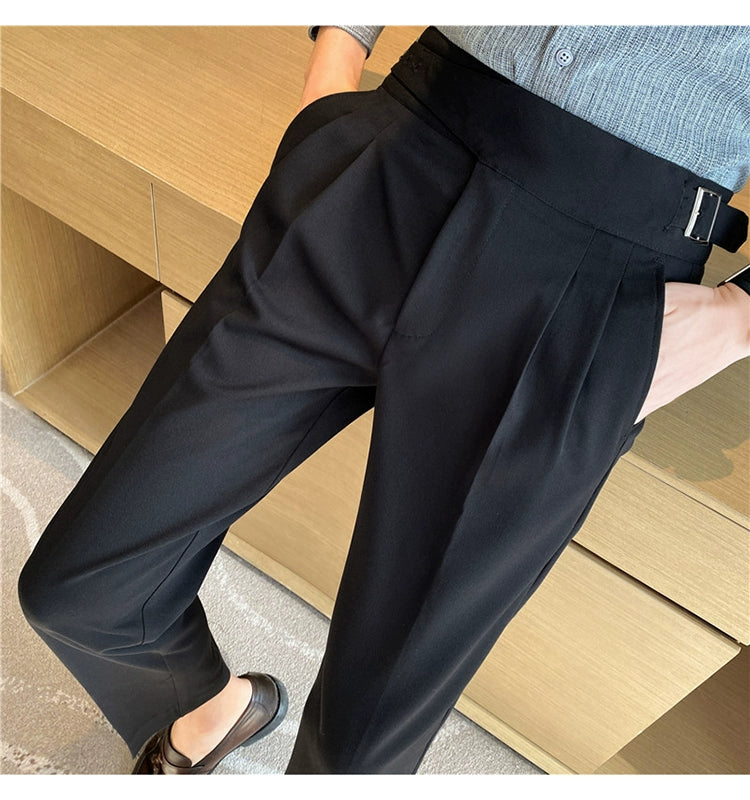 High Waist Men Suit Pants