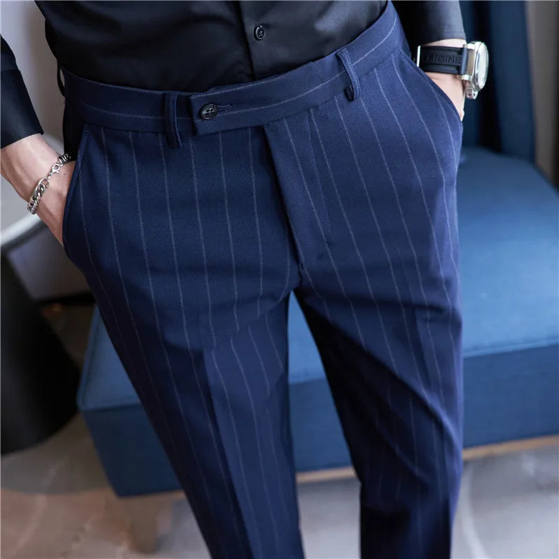 Men's Striped Elastic Suit Pants