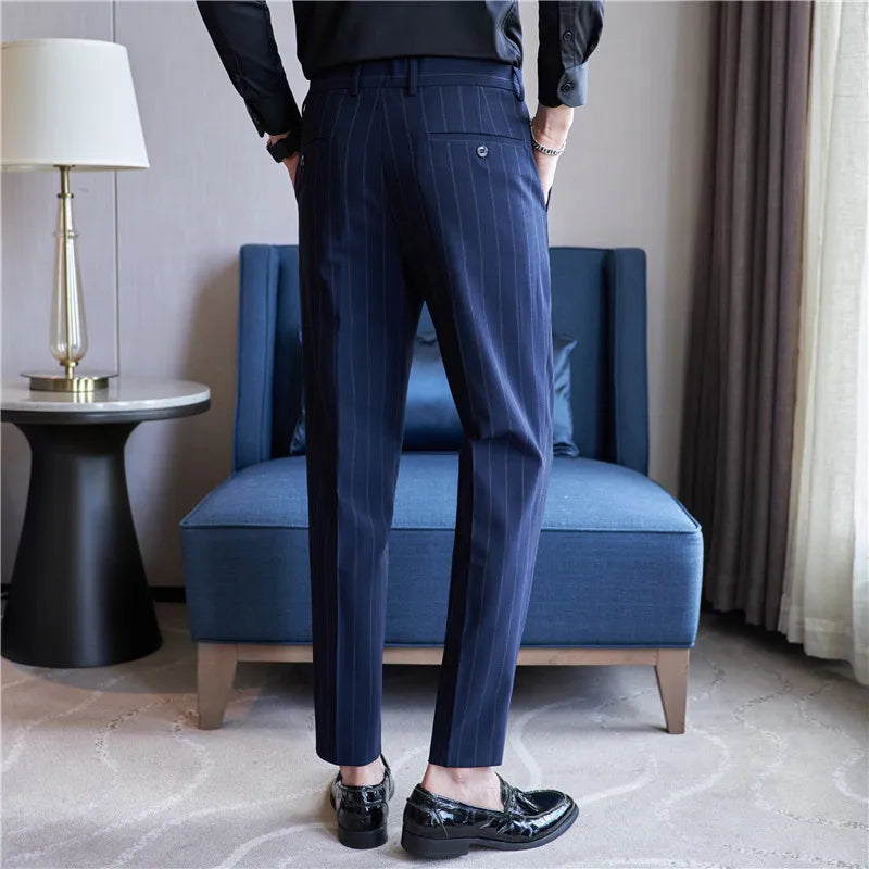 Men's Striped Elastic Suit Pants