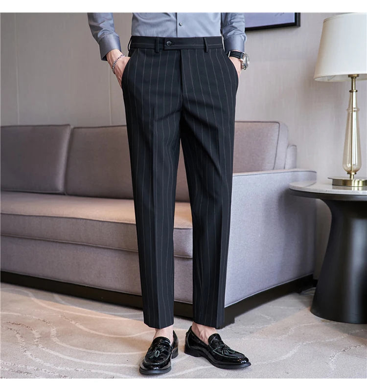 Men's Striped Elastic Suit Pants