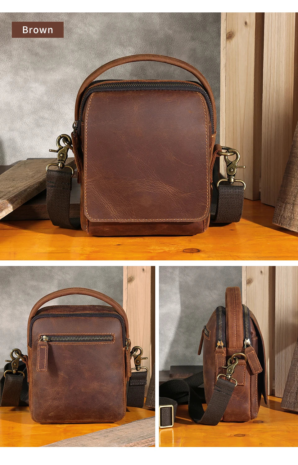 100% Genuine Leather Men Shoulder Vintage Bag