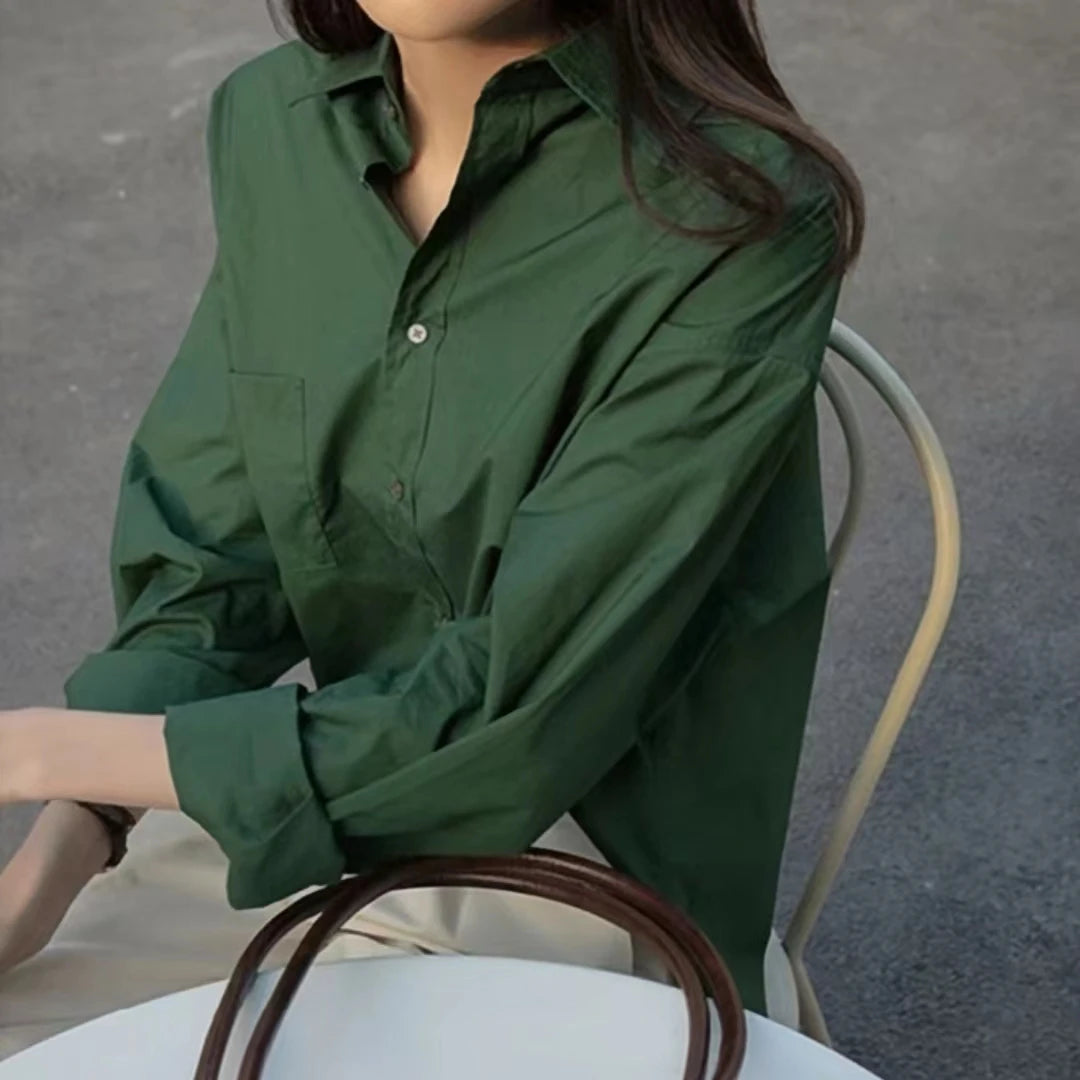 Women's Retro Green Blouse long-sleeved