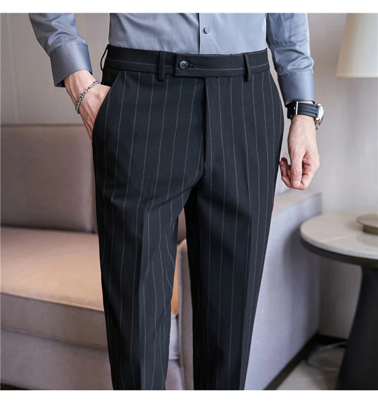 Men's Striped Elastic Suit Pants