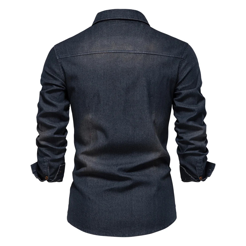 Men's Elastic Denim Long Sleeve Shirt