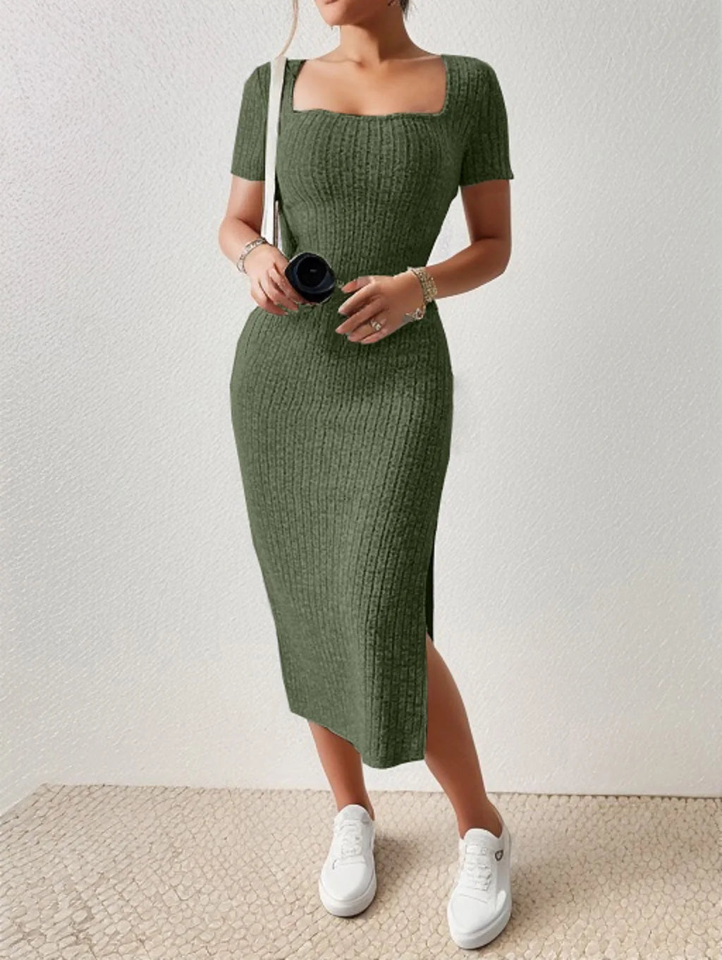 Women Knitted Slit Dress