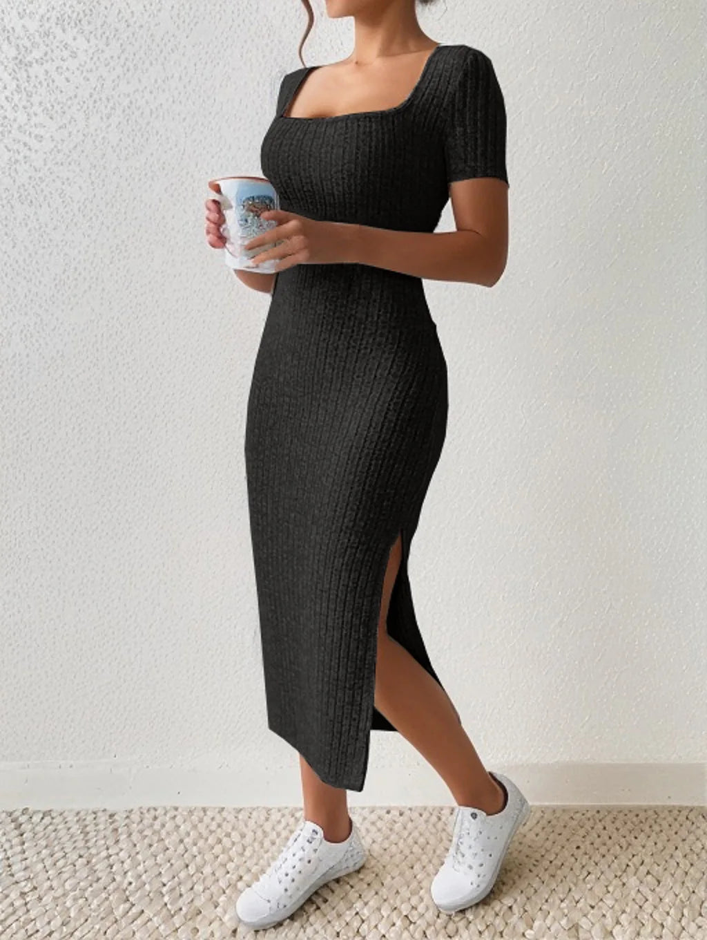 Women Knitted Slit Dress