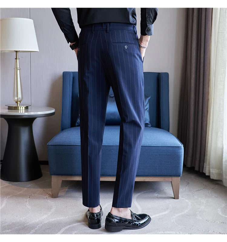 Men's Striped Elastic Suit Pants