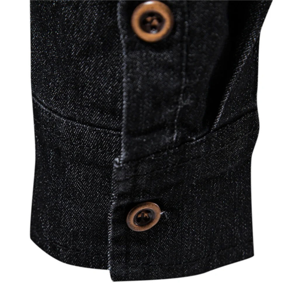 Men's Elastic Denim Long Sleeve Shirt