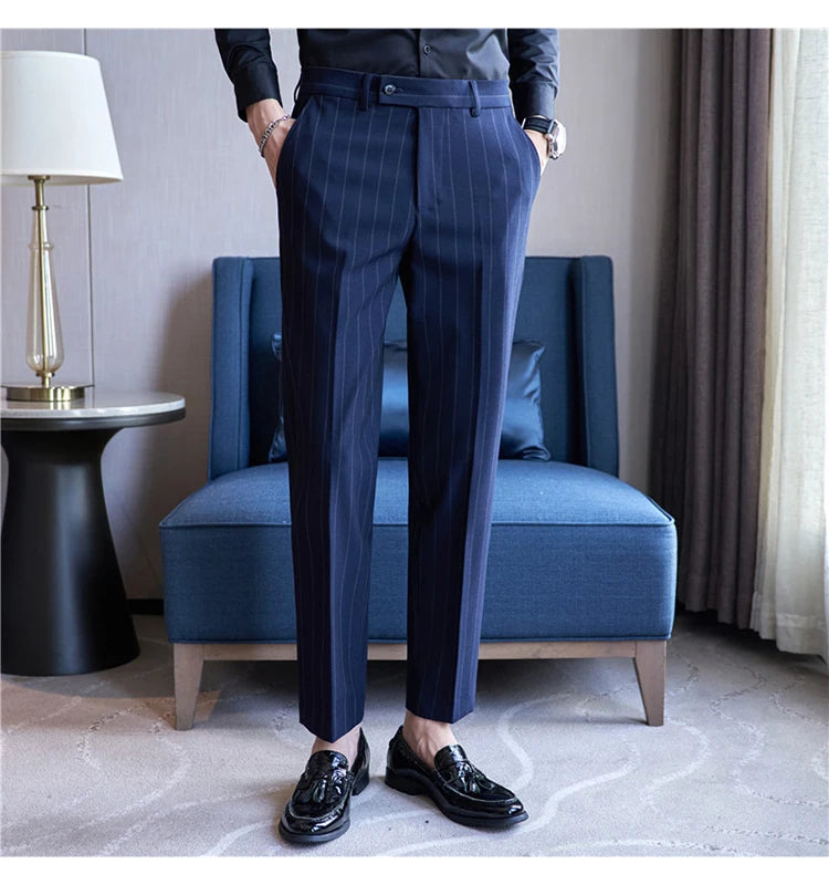 Men's Striped Elastic Suit Pants