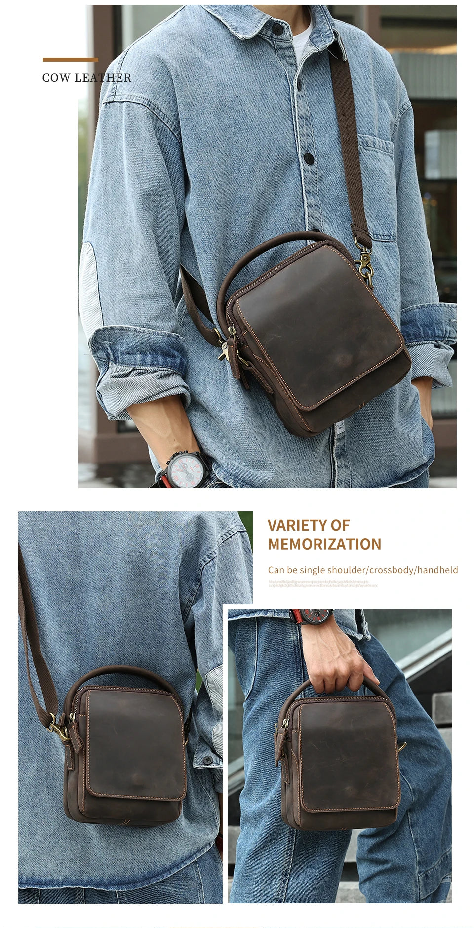 100% Genuine Leather Men Shoulder Vintage Bag