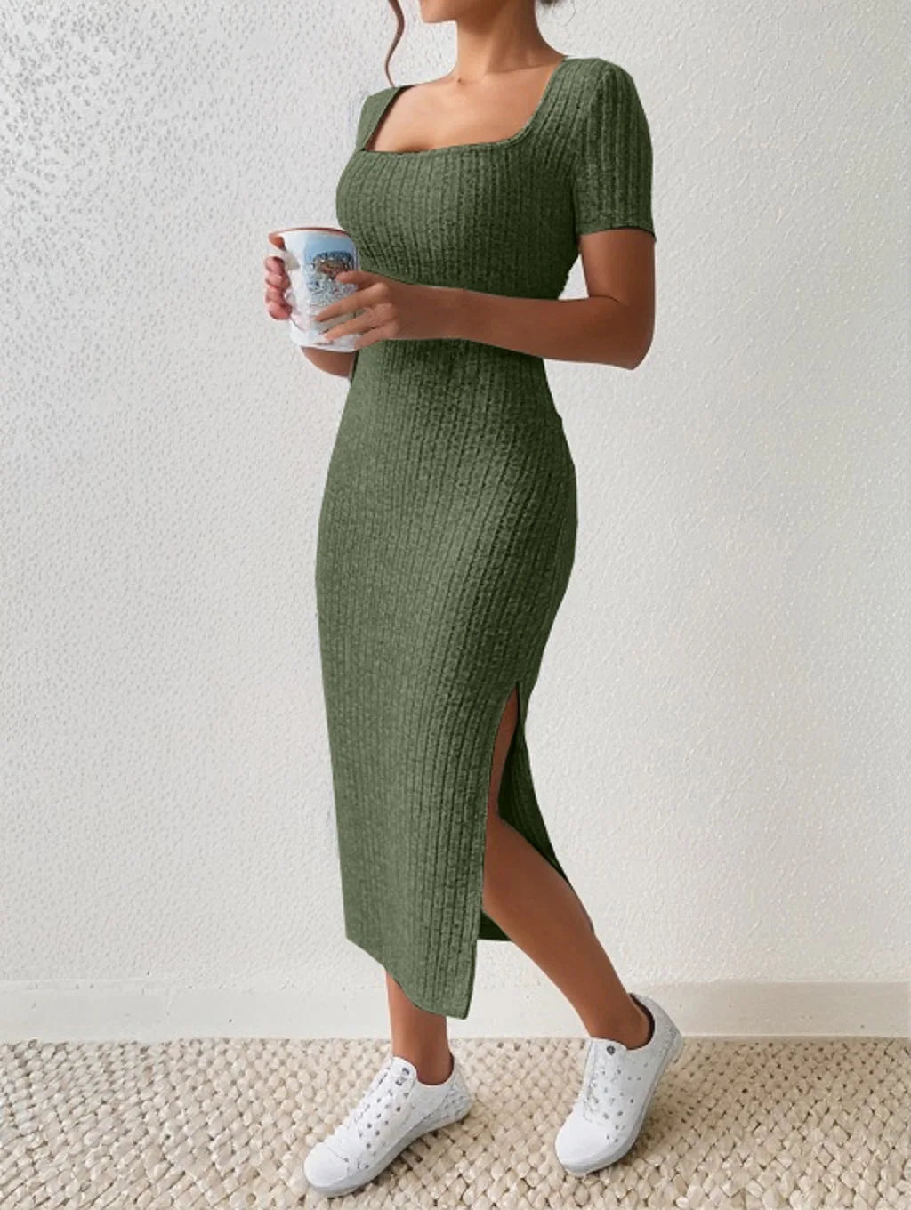 Women Knitted Slit Dress