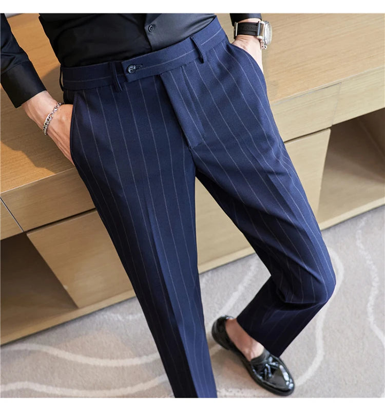 Men's Striped Elastic Suit Pants