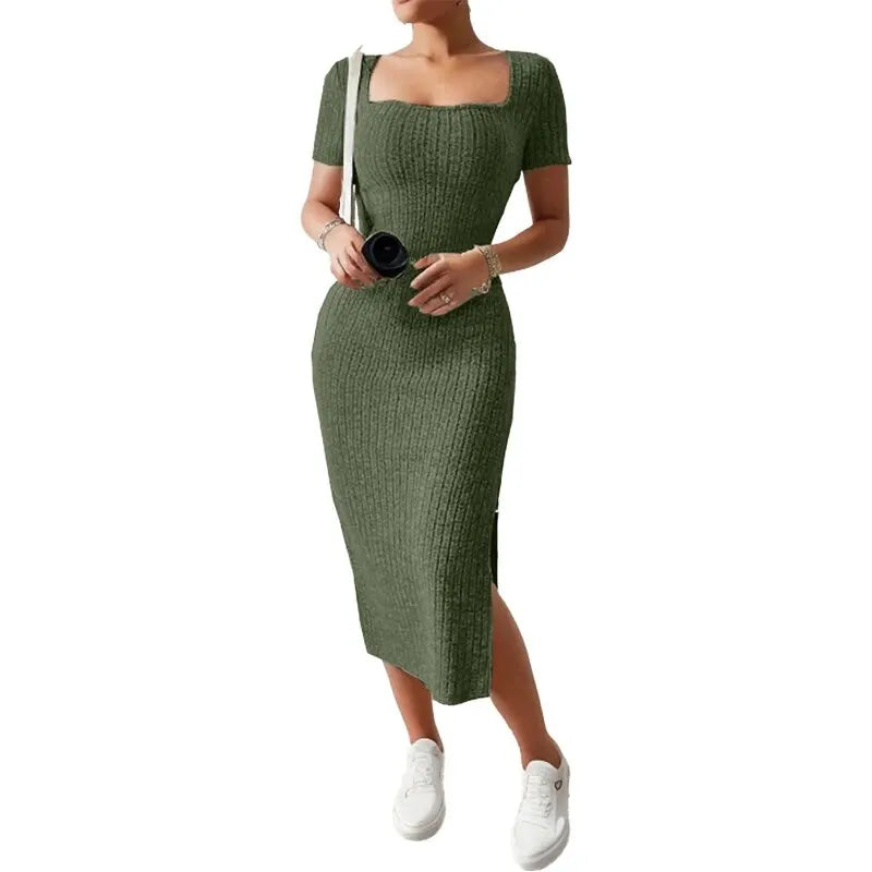 Women Knitted Slit Dress