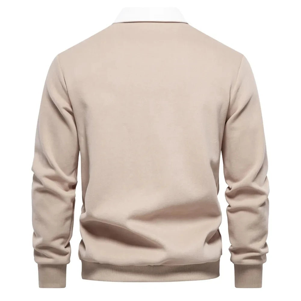 Autumn Winter Polo Neck Men Sweatshirt