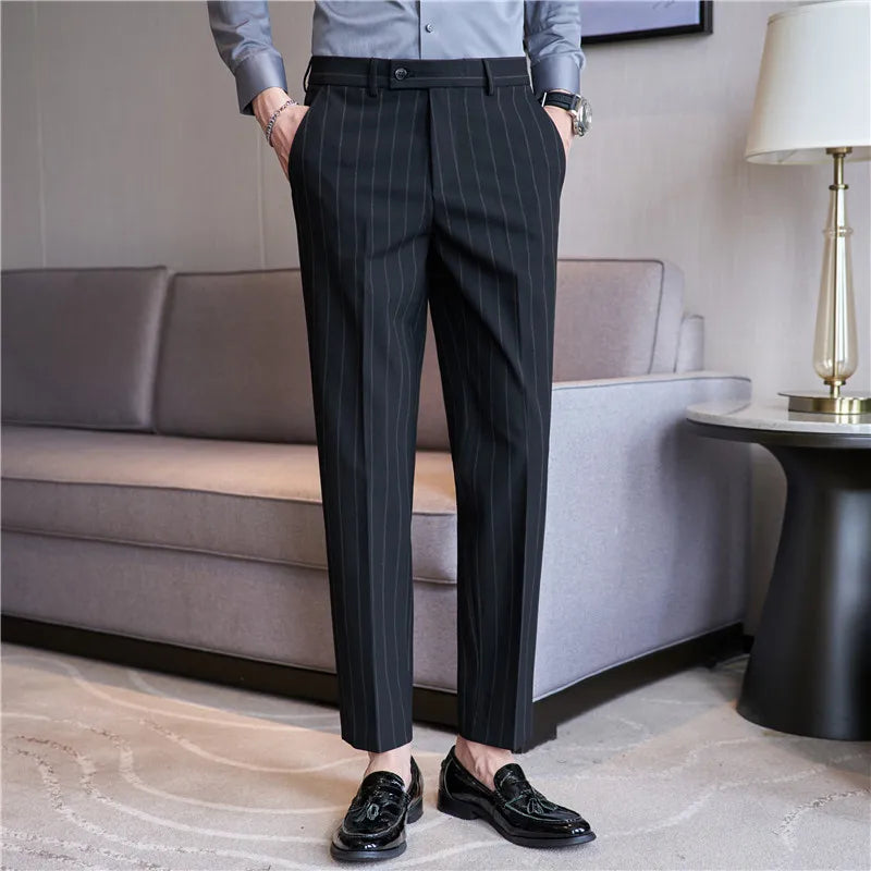 Men's Striped Elastic Suit Pants