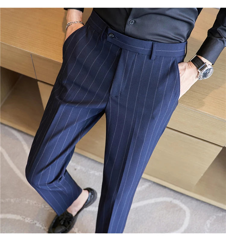 Men's Striped Elastic Suit Pants