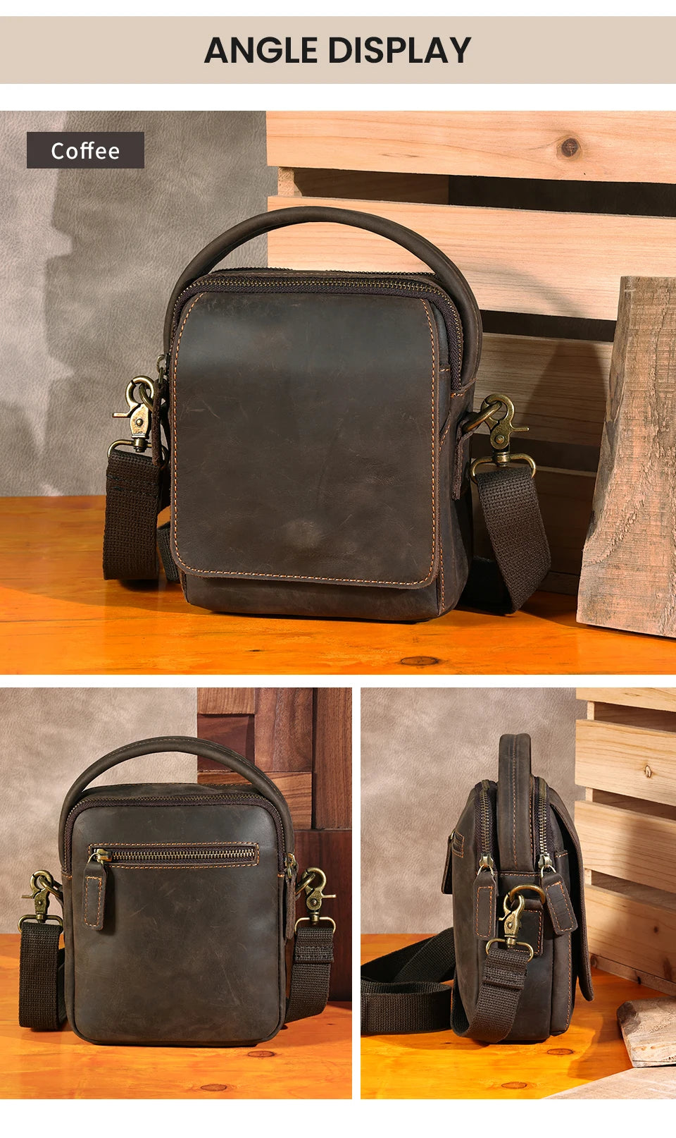 100% Genuine Leather Men Shoulder Vintage Bag