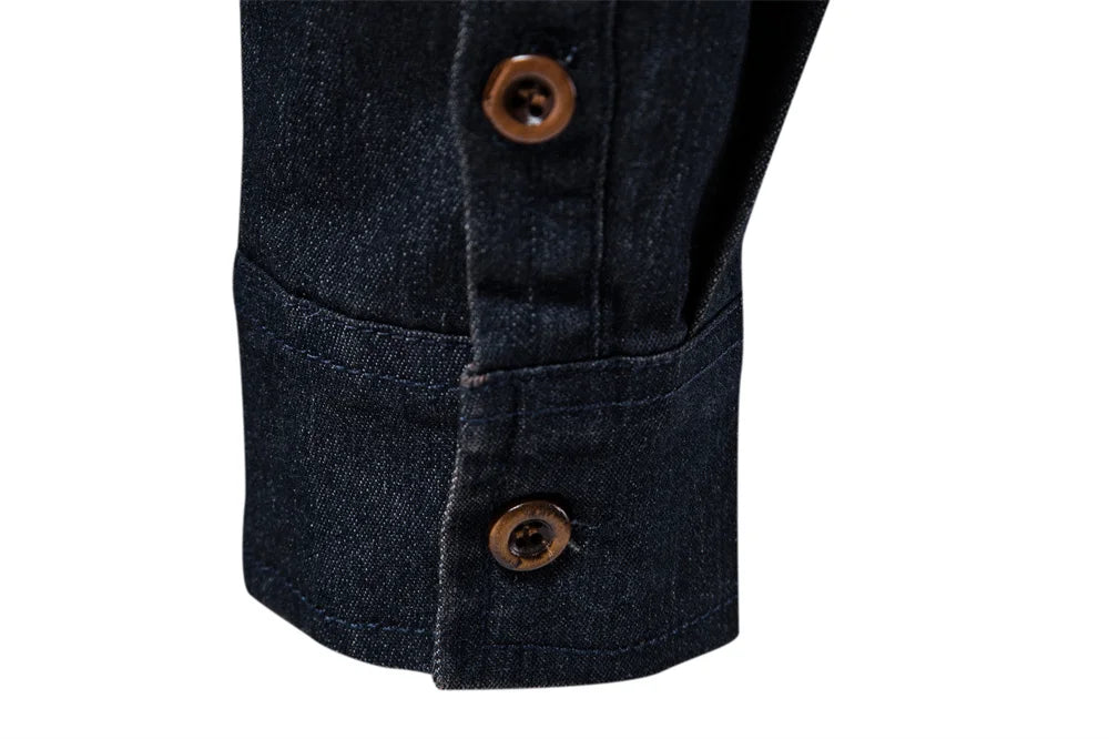 Men's Elastic Denim Long Sleeve Shirt