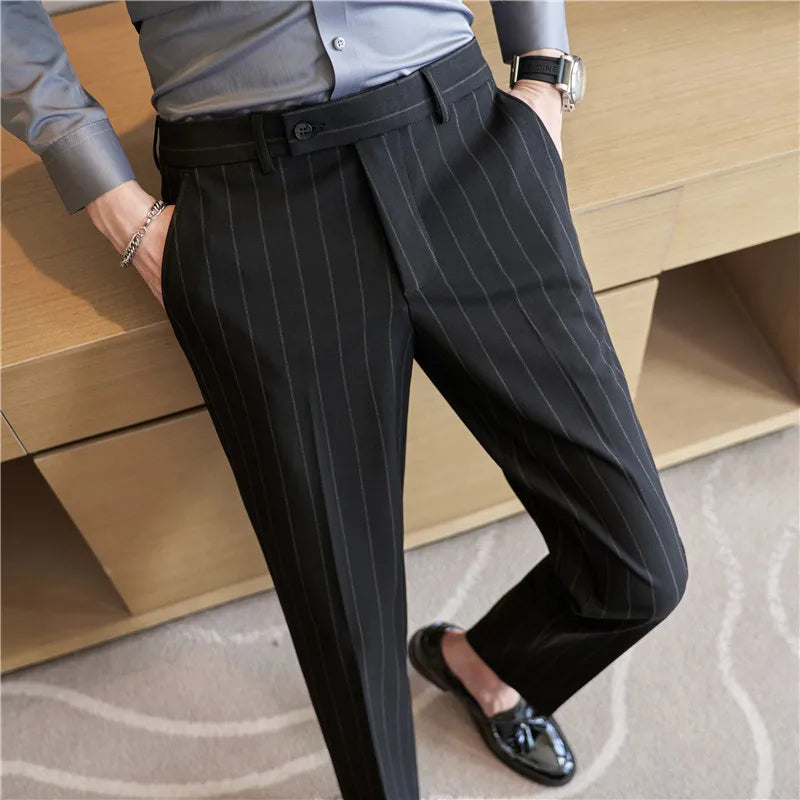 Men's Striped Elastic Suit Pants