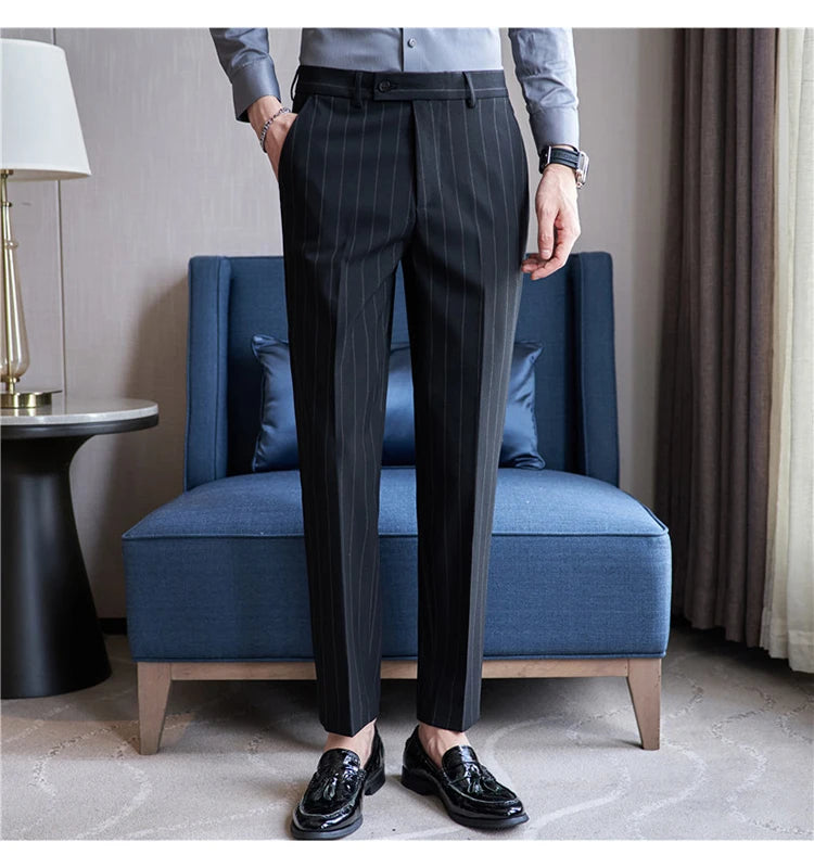 Men's Striped Elastic Suit Pants