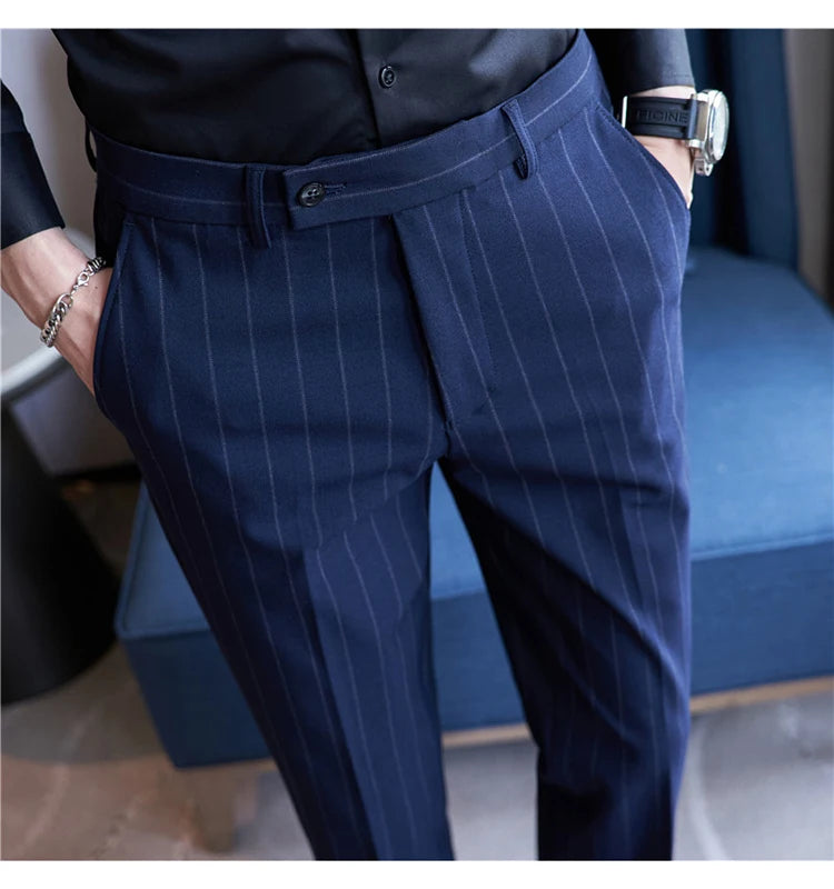 Men's Striped Elastic Suit Pants