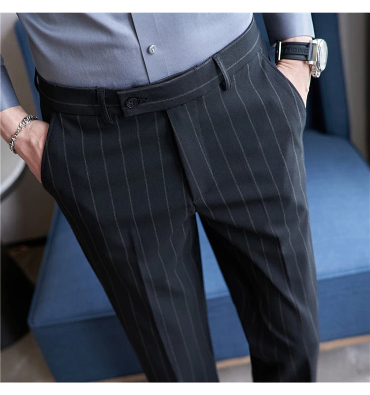 Men's Striped Elastic Suit Pants